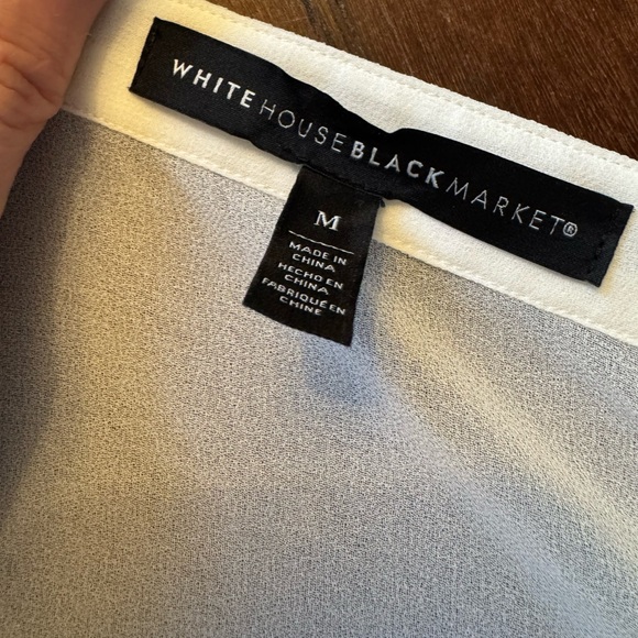 White House Black Market White Sheer Pleated Ruffled blouse -M - Picture 8 of 8